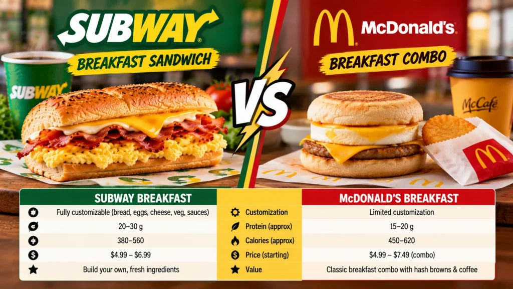 Subway breakfast compared with another fast-food breakfast meal.