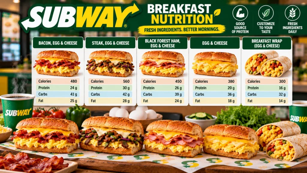 Subway breakfast calories and nutrition facts.