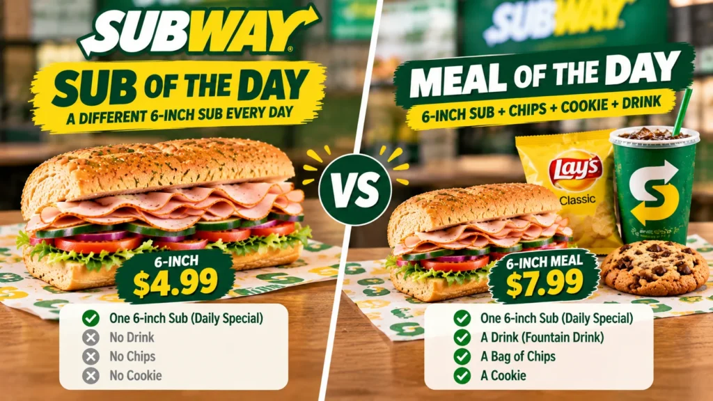 Subway Sub of the Day versus Meal of the Day comparison.