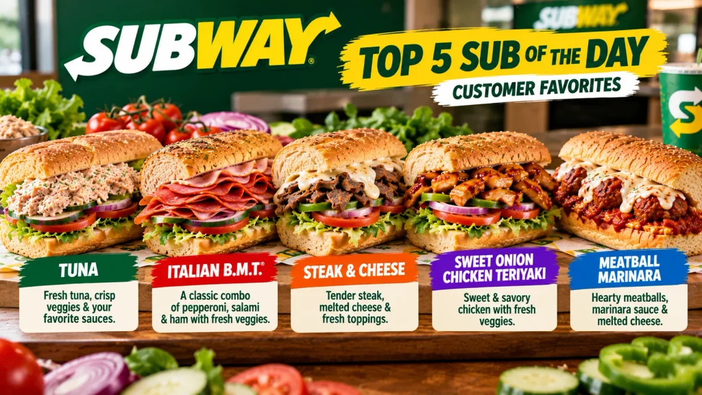Most popular Subway Sub of the Day sandwiches.