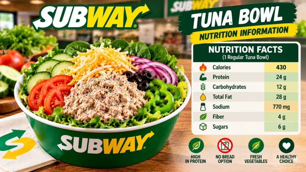 Subway Tuna Bowl calories and nutrition information.