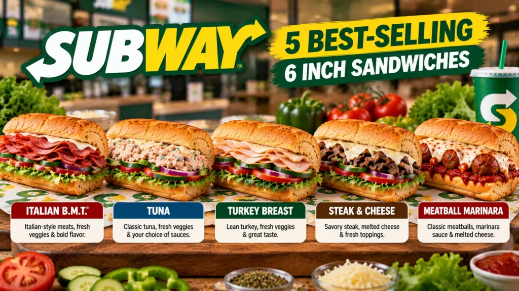 Most popular Subway 6 Inch sandwiches.