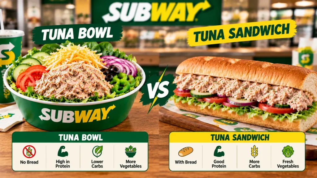 Subway Tuna Bowl versus Subway Tuna Sandwich comparison.
